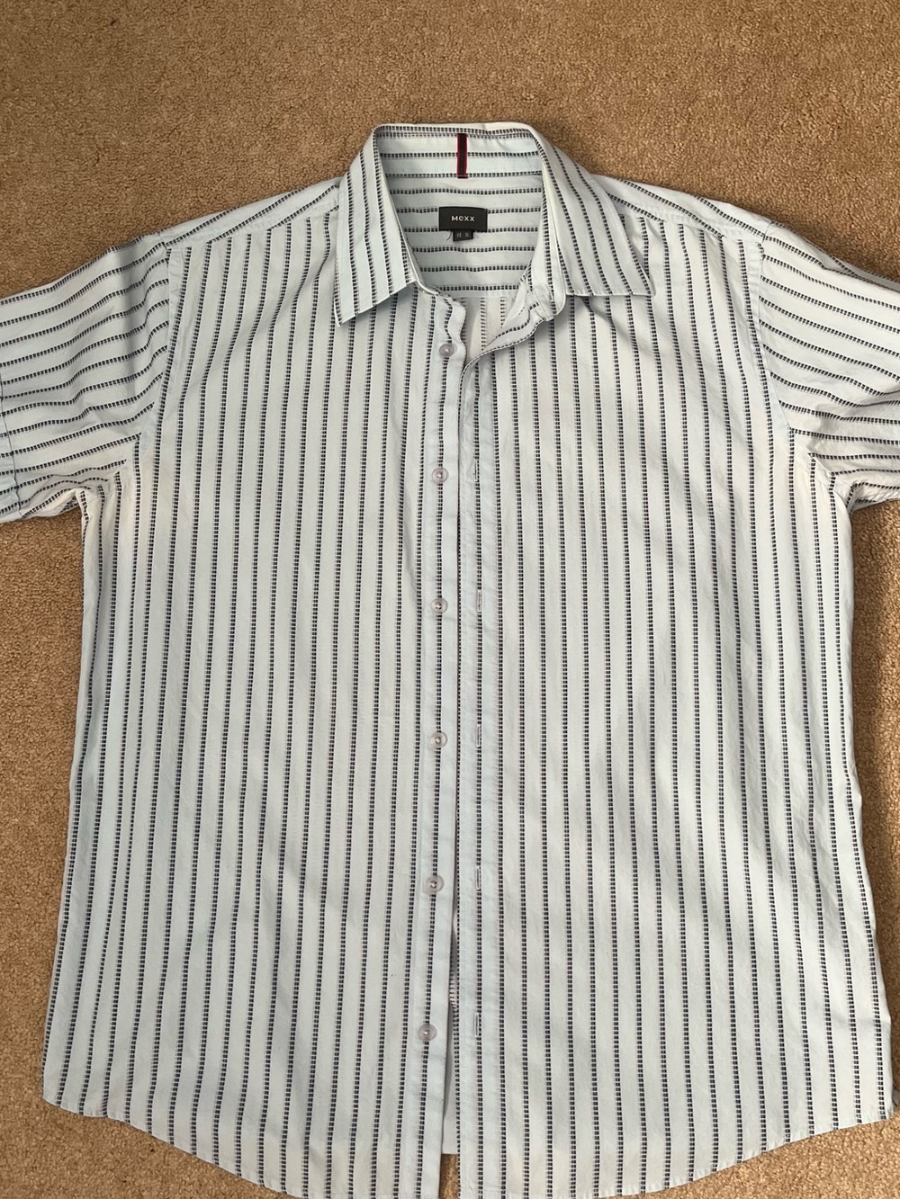 Mexx Men’s White Shirt with Black Vertical Stripes